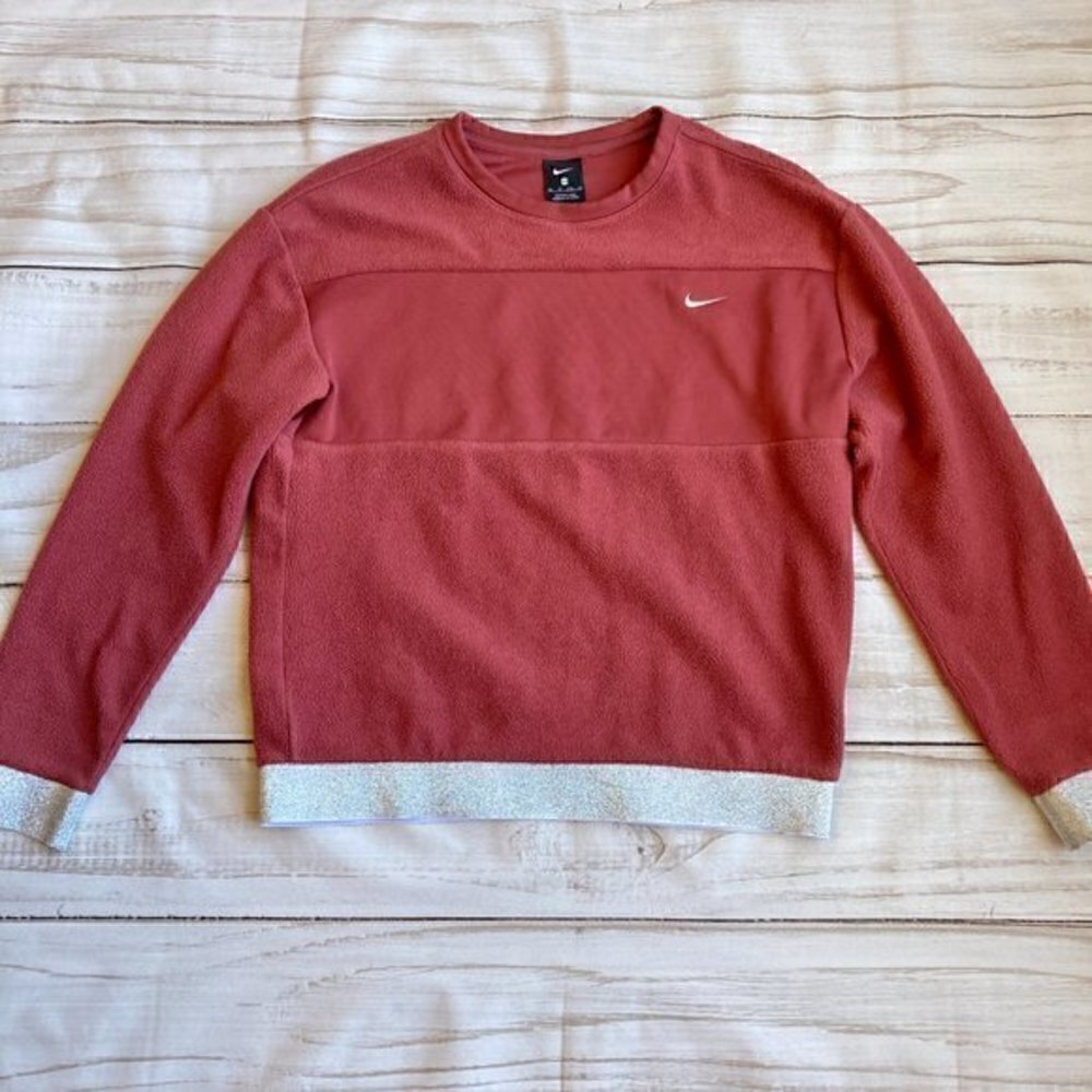 Nike Therma Icon Clash Fleece Crew Neck Pullover Red Sz XS - Picture 3 of 9